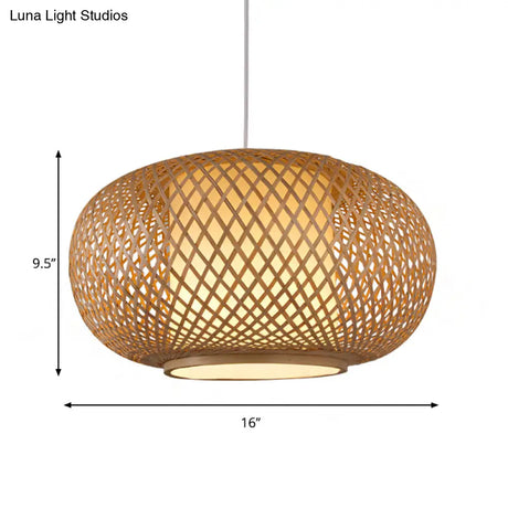 Bamboo Pendant Light With Pumpkin Design Perfect For Restaurant - 1 Bulb Hanging Kit