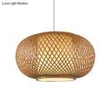 Bamboo Pendant Light With Pumpkin Design Perfect For Restaurant - 1 Bulb Hanging Kit