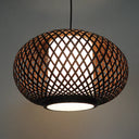 Bamboo Pendant Light With Pumpkin Design Perfect For Restaurant - 1 Bulb Hanging Kit Coffee