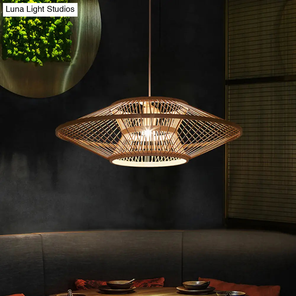 Bamboo Saucer Ceiling Light With 1 Bulb For Teahouse