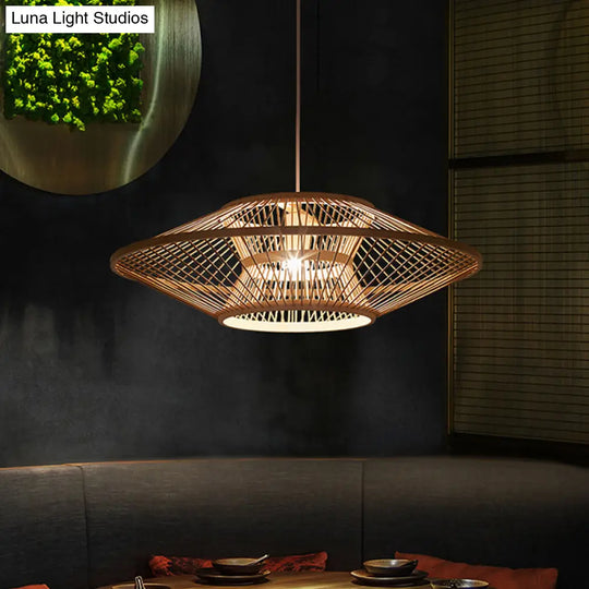 Bamboo Saucer Ceiling Light With 1 Bulb For Teahouse
