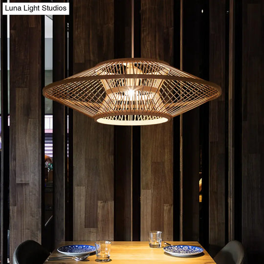 Bamboo Saucer Ceiling Light With 1 Bulb For Teahouse