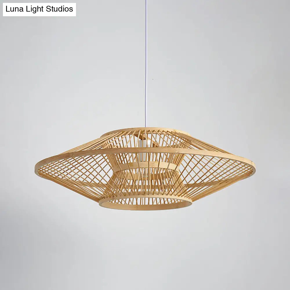 Bamboo Saucer Ceiling Light With 1 Bulb For Teahouse
