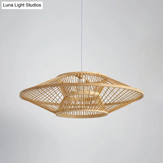 Bamboo Saucer Ceiling Light With 1 Bulb For Teahouse