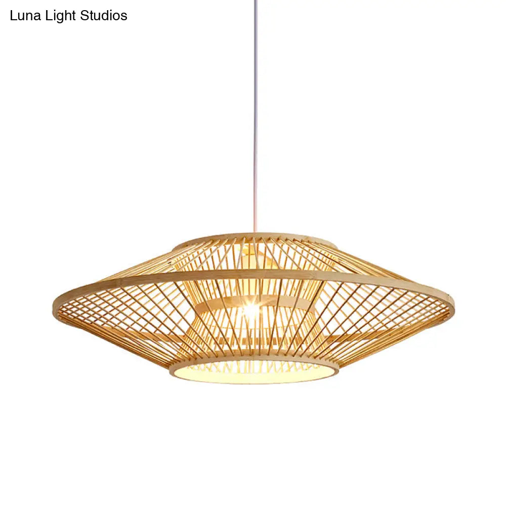 Bamboo Saucer Ceiling Light With 1 Bulb For Teahouse