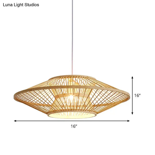 Bamboo Saucer Ceiling Light With 1 Bulb For Teahouse