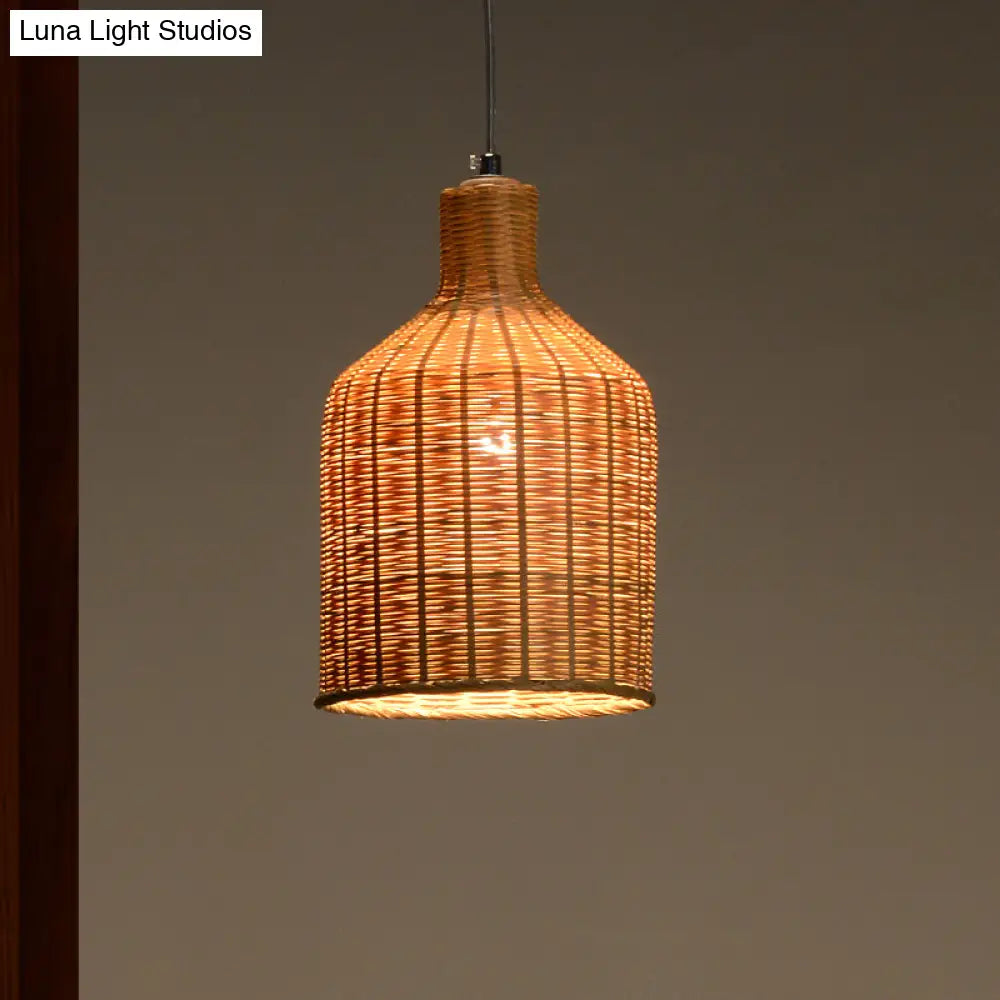 Bamboo Shade Chinese Pendant Lamp With Flaxen Tubular Design