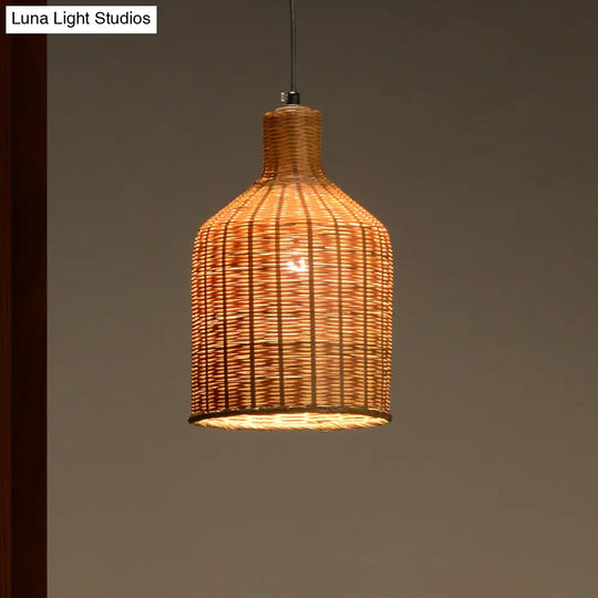 Bamboo Shade Chinese Pendant Lamp With Flaxen Tubular Design