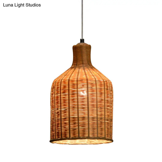 Bamboo Shade Chinese Pendant Lamp With Flaxen Tubular Design