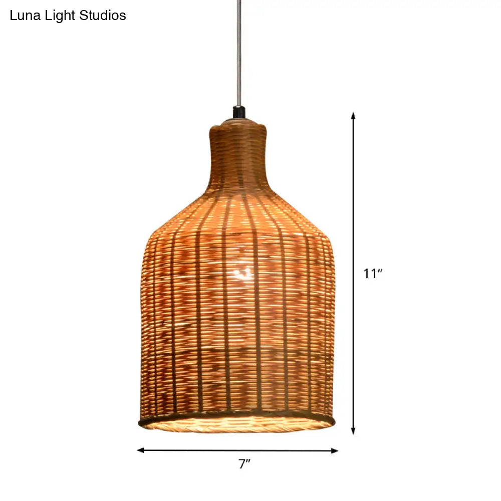 Bamboo Shade Chinese Pendant Lamp With Flaxen Tubular Design