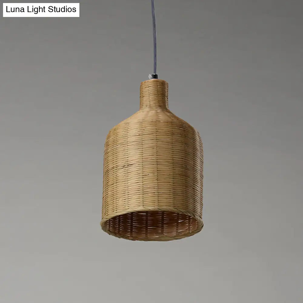 Bamboo Shade Chinese Pendant Lamp With Flaxen Tubular Design