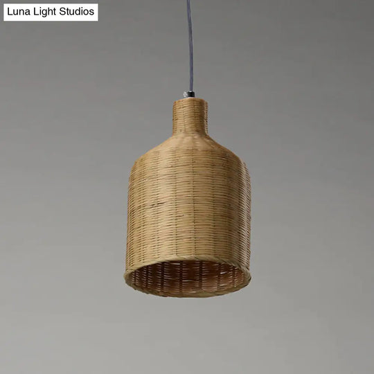 Bamboo Shade Chinese Pendant Lamp With Flaxen Tubular Design