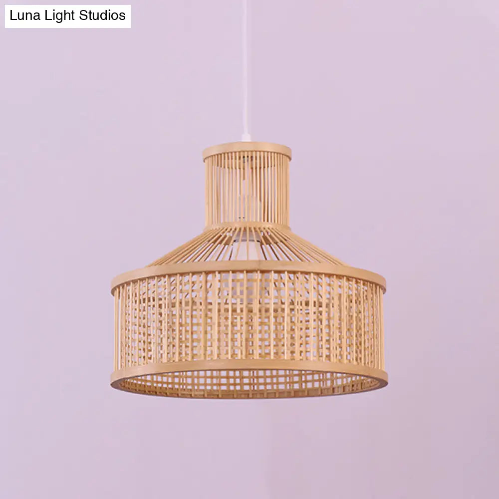 Bamboo Shade Pendant Lamp: Chinese Hand Woven Hanging Light Fixture In Beige