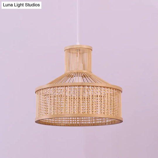 Bamboo Shade Pendant Lamp: Chinese Hand Woven Hanging Light Fixture In Beige