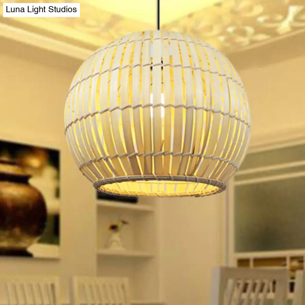 Bamboo Shade Pendant Lamp - Modern 12/16 W Ceiling Lighting For Restaurant With 1 Bulb Beige/Brown