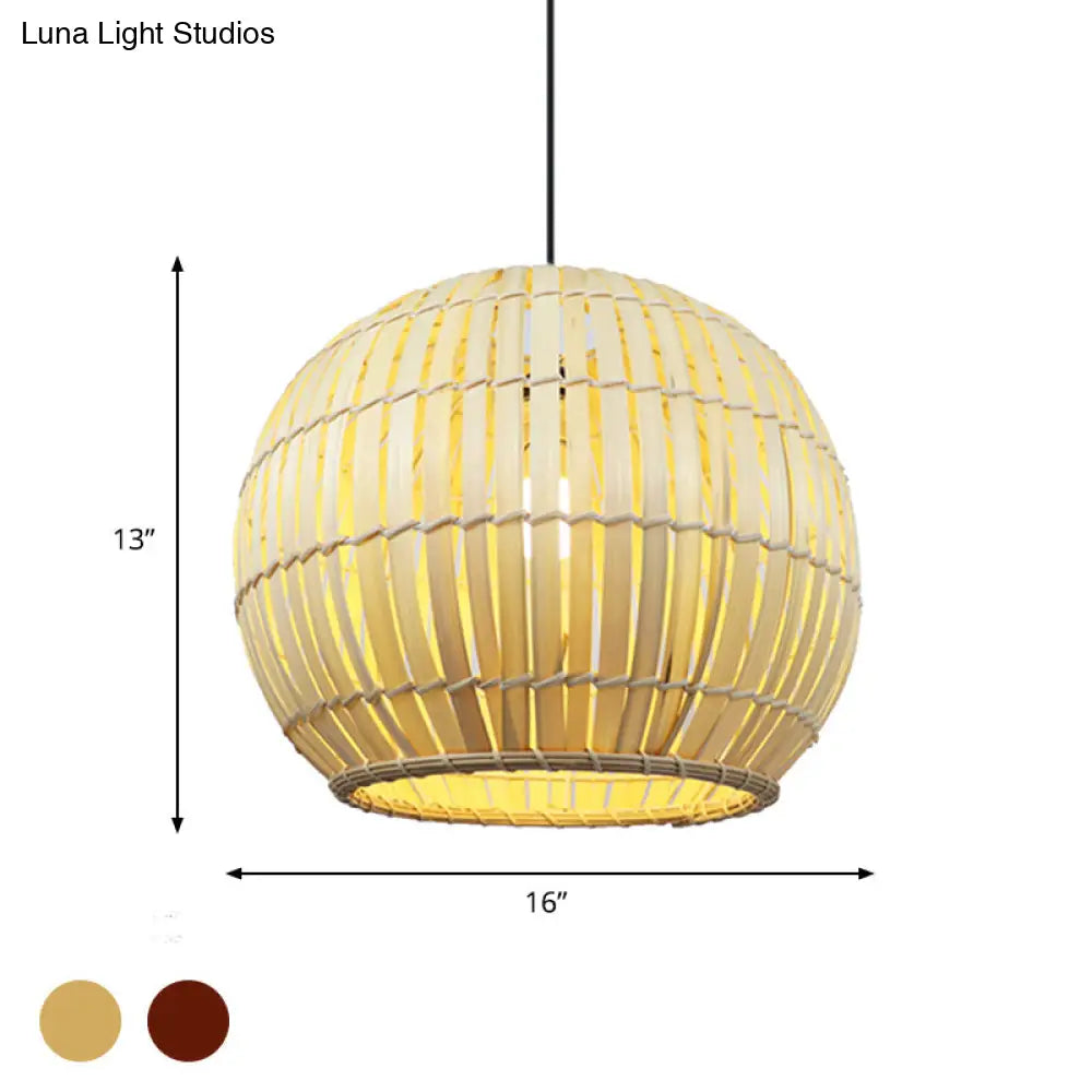 Bamboo Shade Pendant Lamp - Modern 12/16 W Ceiling Lighting For Restaurant With 1 Bulb Beige/Brown