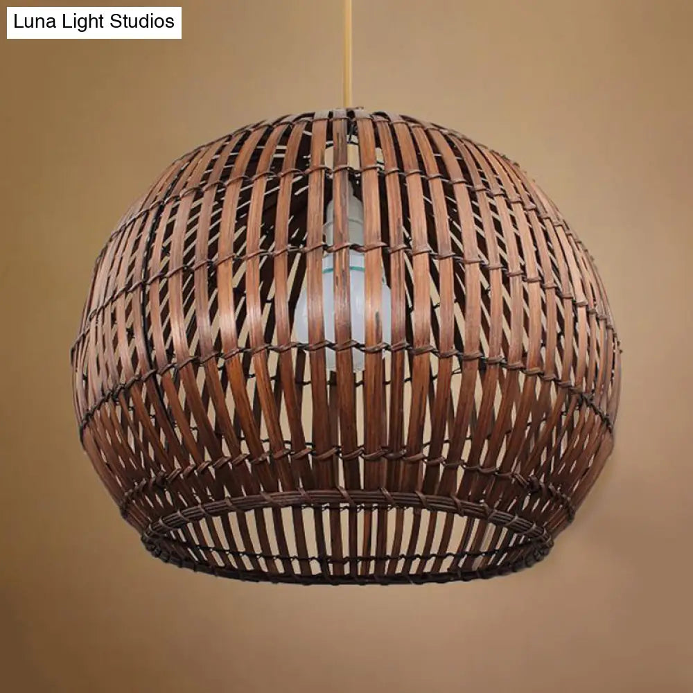 Bamboo Shade Pendant Lamp - Modern 12/16 W Ceiling Lighting For Restaurant With 1 Bulb Beige/Brown