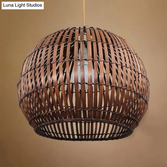 Bamboo Shade Pendant Lamp - Modern 12/16 W Ceiling Lighting For Restaurant With 1 Bulb Beige/Brown