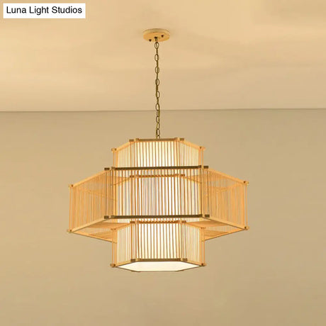 Bamboo Single Pendant Light: Geometric Shape Asian Design For Guest Room