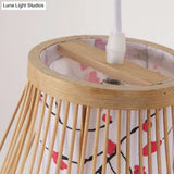 Bamboo Teardrop Sconce: Asian-Inspired Indoor Beige Wall Lamp With Inner Cylindrical Shade