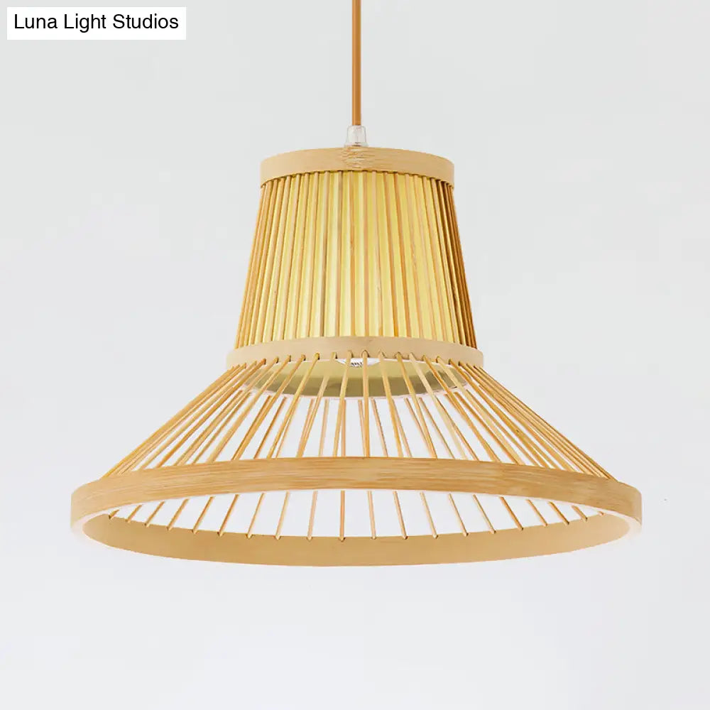 Bamboo Trumpet Pendant Light In Beige - Southeat Asian Inspired Fixture