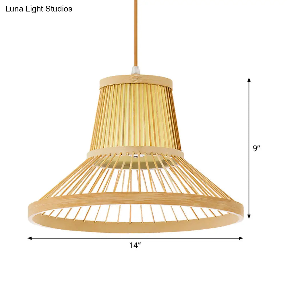 Bamboo Trumpet Pendant Light In Beige - Southeat Asian Inspired Fixture