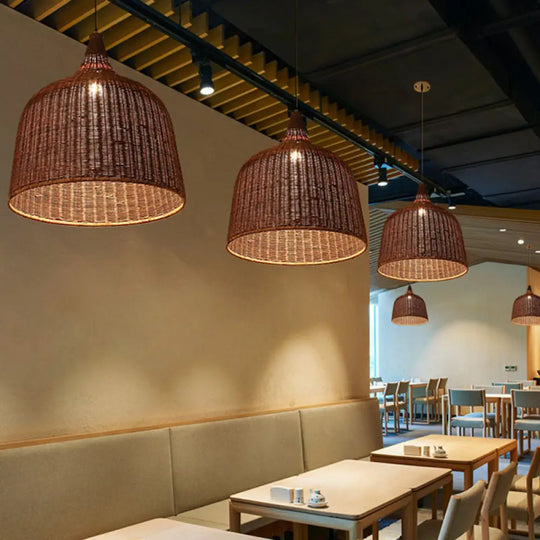 Bamboo Trumpet Tearoom Pendant Lamp - Asian Style Ceiling Hang Light With 1 Head Coffee / 14