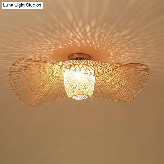 Bamboo Weave Clothing Store Ceiling Light Fixture - Modern & Stylish Floppy Hat Design 1 - Light