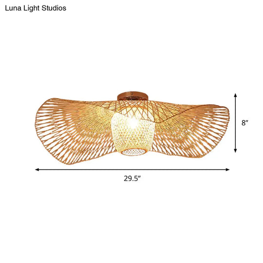 Bamboo Weave Clothing Store Ceiling Light Fixture - Modern & Stylish Floppy Hat Design 1-Light