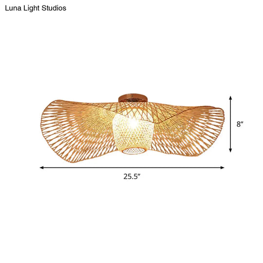 Bamboo Weave Clothing Store Ceiling Light Fixture - Modern & Stylish Floppy Hat Design 1-Light