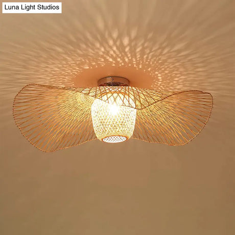 Bamboo Weave Clothing Store Ceiling Light Fixture - Modern & Stylish Floppy Hat Design 1 - Light