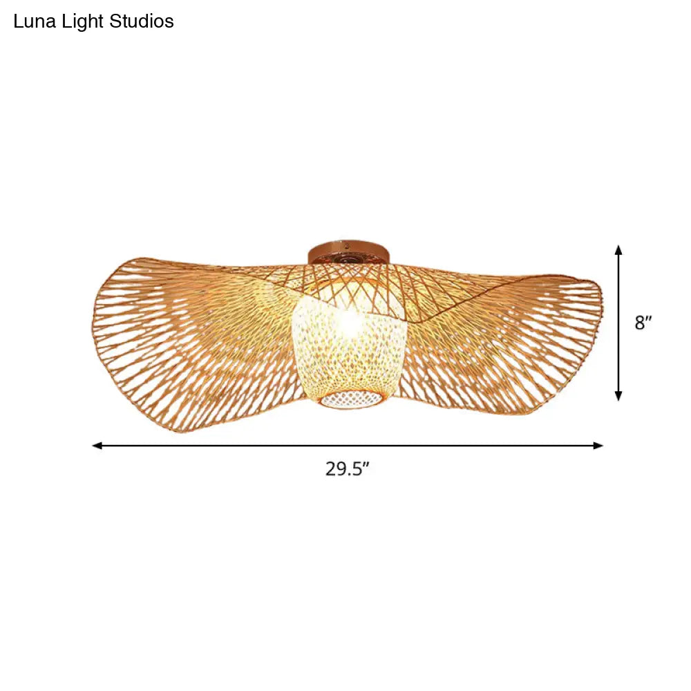 Bamboo Weave Clothing Store Ceiling Light Fixture - Modern & Stylish Floppy Hat Design 1 - Light