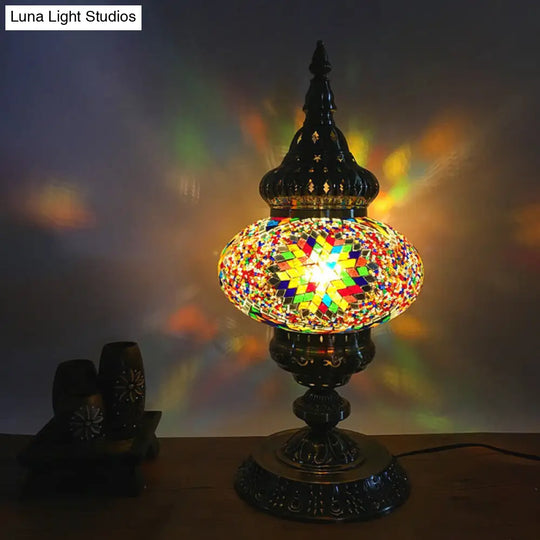 Bohemia Stained Glass Table Lamp: Elliptical Living Room Nightstand Light In White/Red/Yellow
