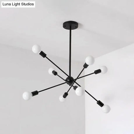 Bare Bulb Ceiling Chandelier - Vintage Metal Suspension Pendant Light In Black