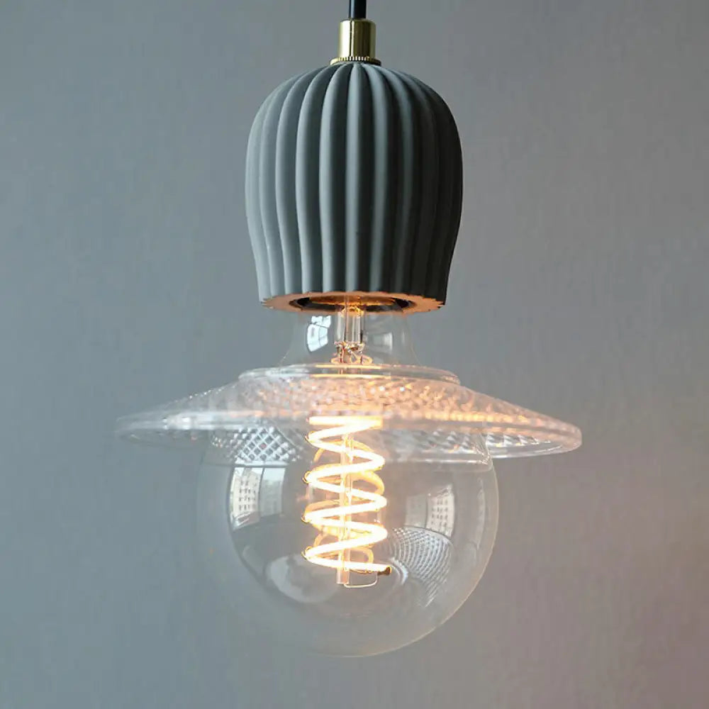 Bare Bulb Hanging Light Fixture - Minimalist Cement 1-Light Black Pendant For Restaurants / 5.5’