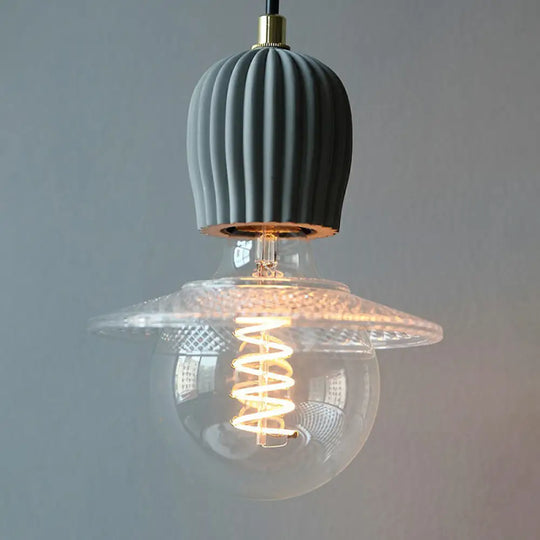 Bare Bulb Hanging Light Fixture - Minimalist Cement 1-Light Black Pendant For Restaurants / 5.5’