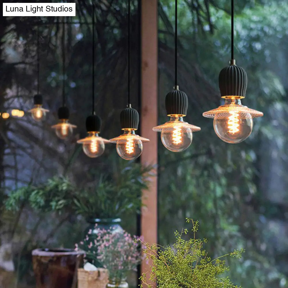 Bare Bulb Hanging Light Fixture - Minimalist Cement 1-Light Black Pendant For Restaurants