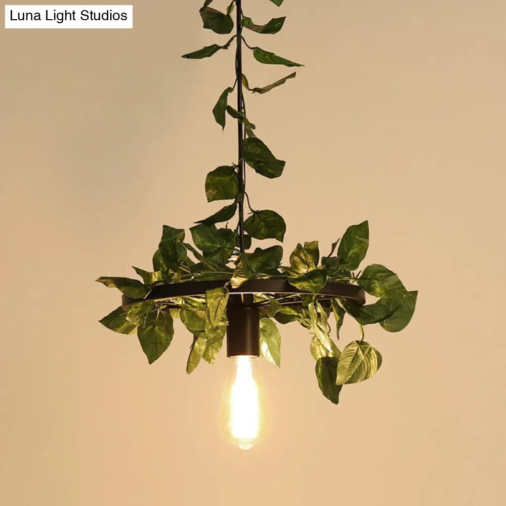 Industrial Metal Pendant Light With Green Plant Led - Perfect For Restaurants