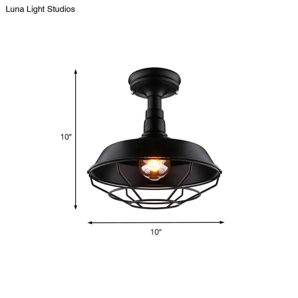 Barn Balcony Retro Style Semi Mount Lighting - 1 Bulb Black Ceiling Mounted Light (10’/14’/18’)