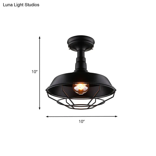 Barn Balcony Retro Style Semi Mount Lighting - 1 Bulb Black Ceiling Mounted Light (10’/14’/18’)