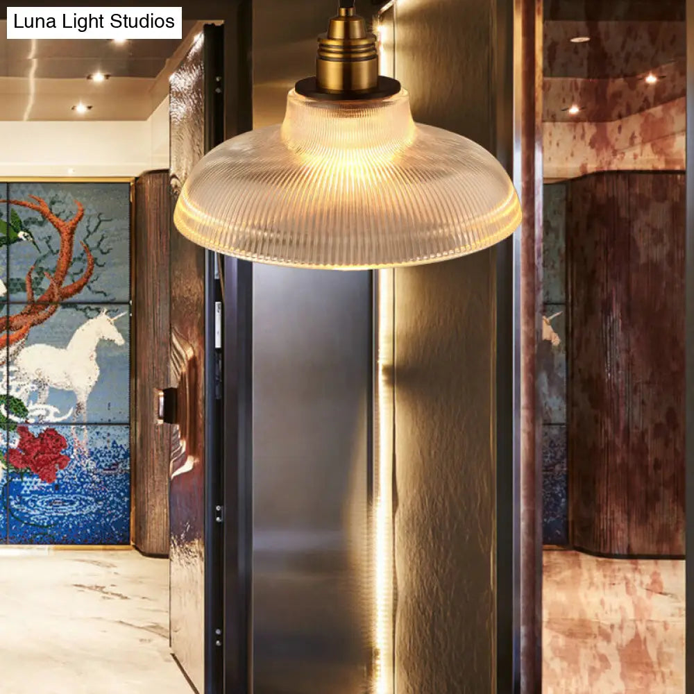 Industrial Barn Pendant Light 1-Light 8/10/12 Wide Clear Prismatic Glass Hanging Lamp / 12