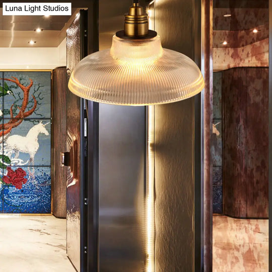 Industrial Barn Pendant Light 1-Light 8/10/12 Wide Clear Prismatic Glass Hanging Lamp / 12
