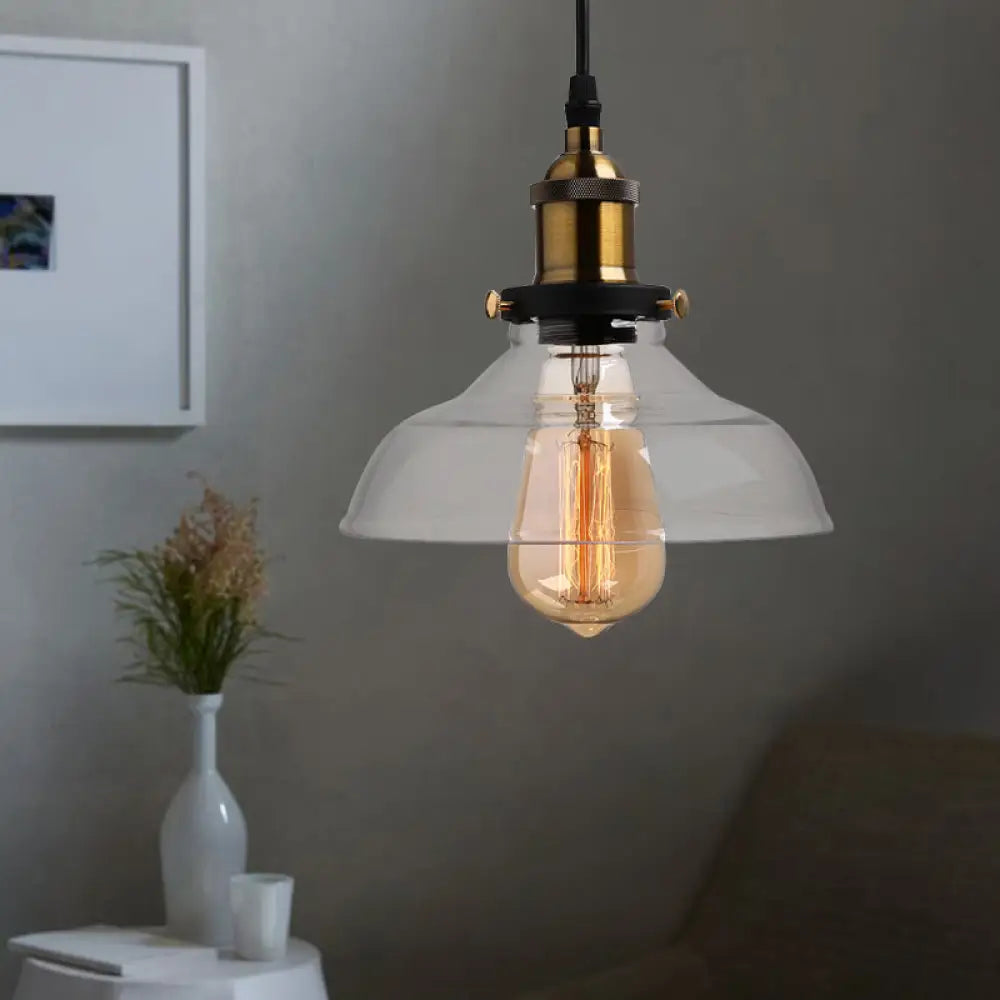 Barn Pendant Light - Industrial 1-Light Prismatic Glass Hanging Lamp In Clear (8’/10’/12’