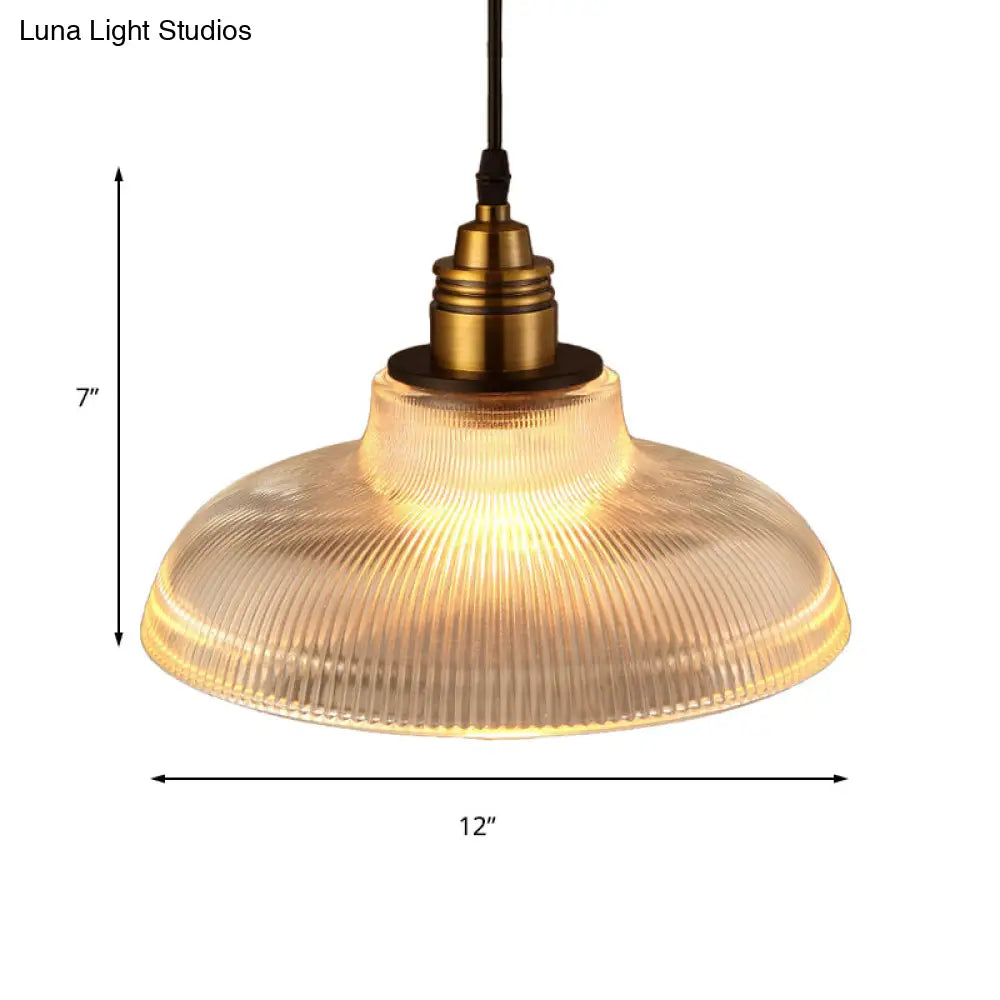 Industrial Barn Pendant Light 1-Light 8/10/12 Wide Clear Prismatic Glass Hanging Lamp
