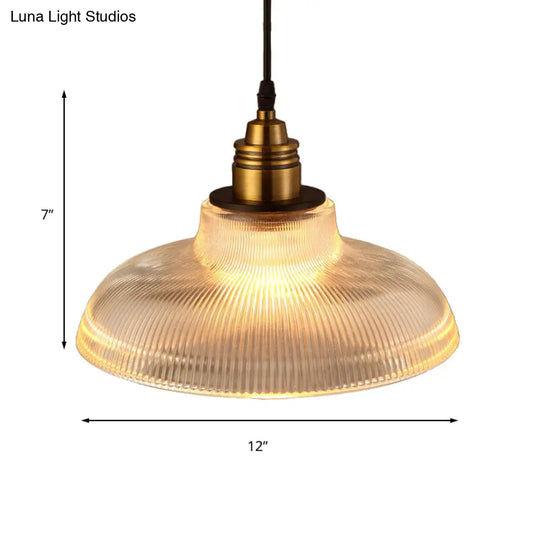 Industrial Barn Pendant Light 1-Light 8/10/12 Wide Clear Prismatic Glass Hanging Lamp