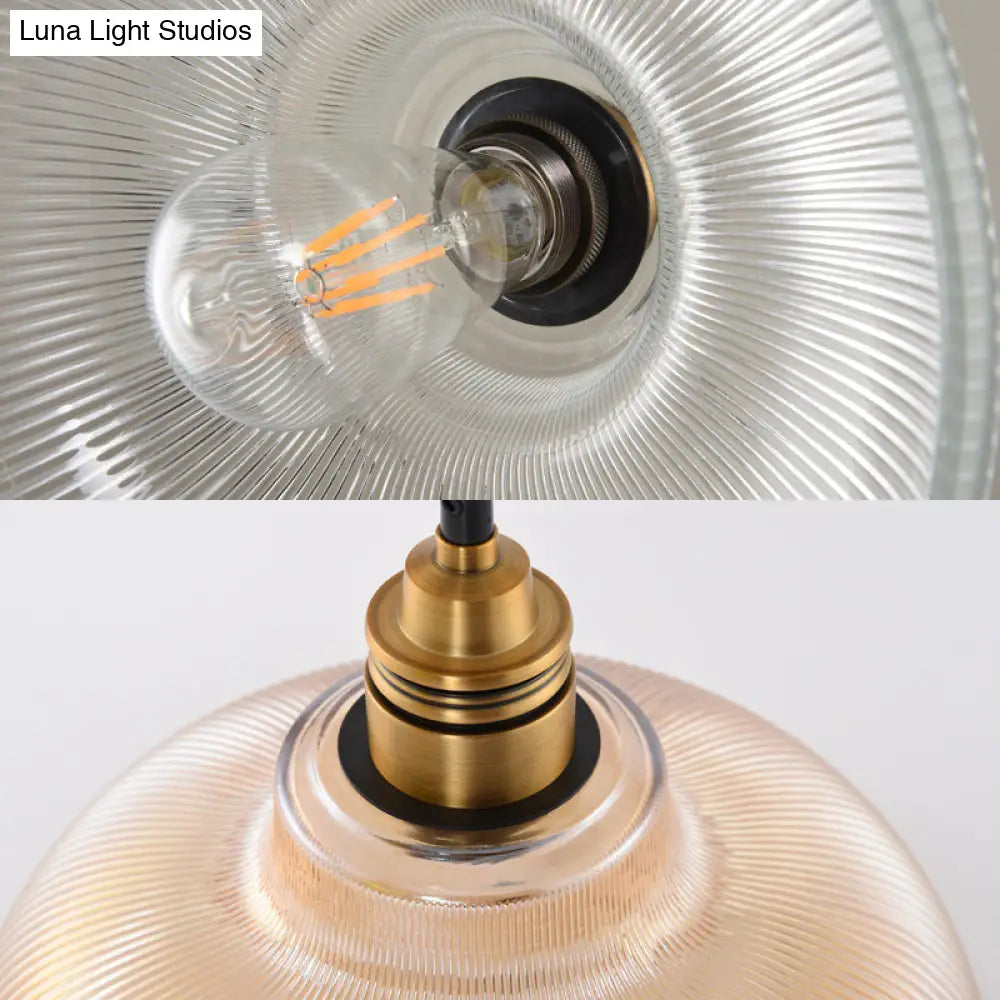 Barn Pendant Light - Industrial 1-Light Prismatic Glass Hanging Lamp In Clear (8’/10’/12’ Wide)