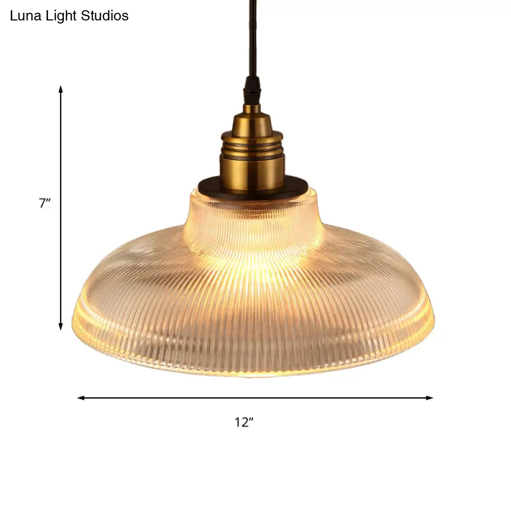 Barn Pendant Light - Industrial 1-Light Prismatic Glass Hanging Lamp In Clear (8’/10’/12’ Wide)