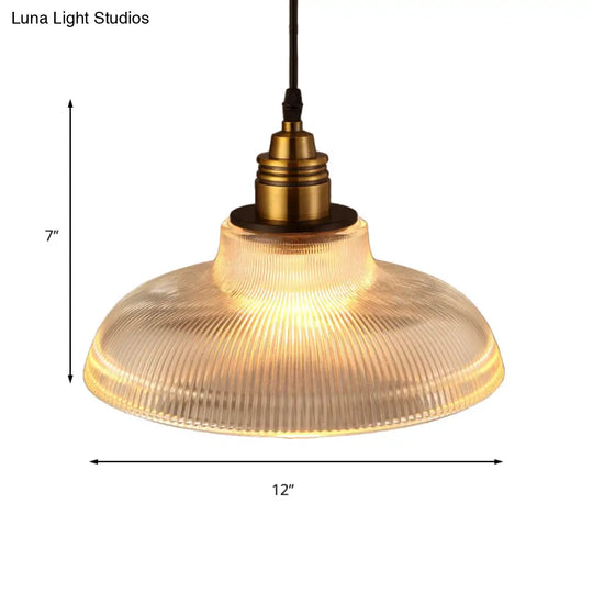 Barn Pendant Light - Industrial 1-Light Prismatic Glass Hanging Lamp In Clear (8’/10’/12’ Wide)