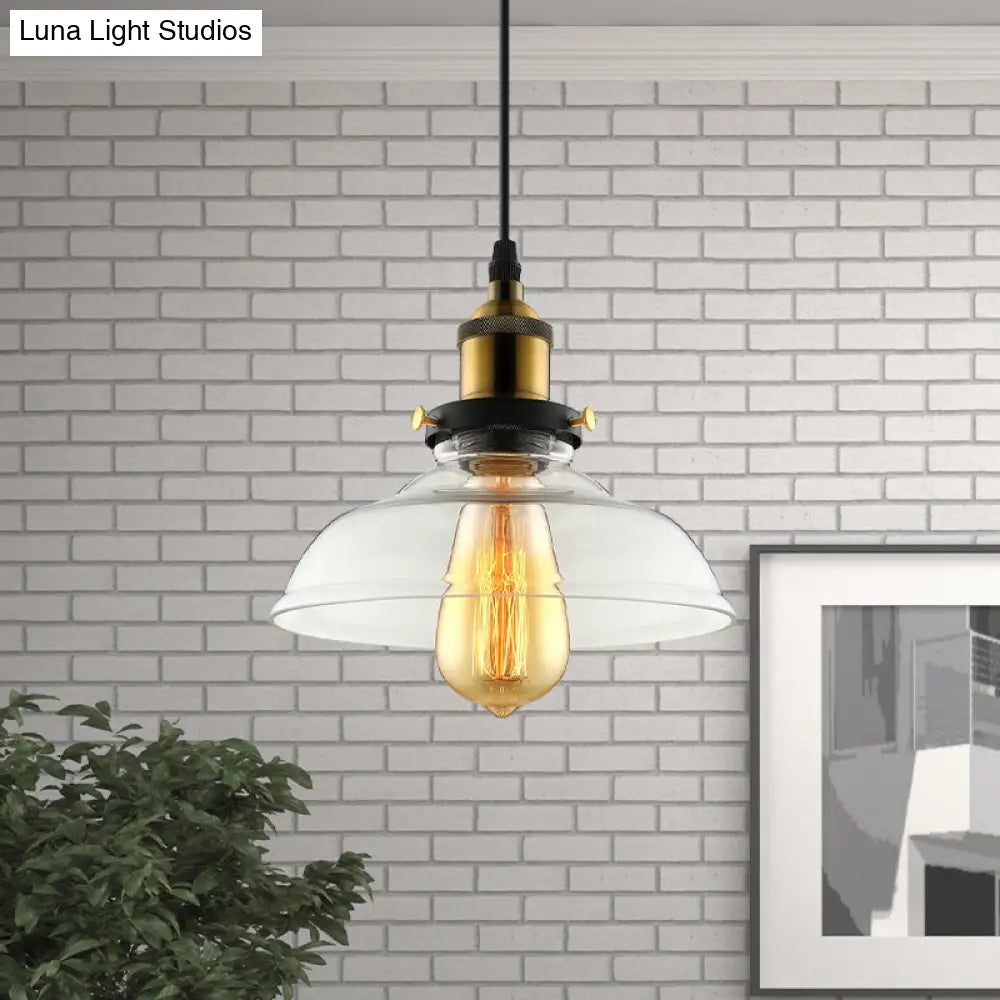 Industrial Barn Pendant Light 1-Light 8/10/12 Wide Clear Prismatic Glass Hanging Lamp