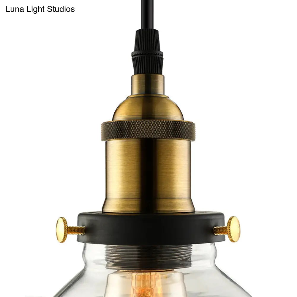 Industrial Barn Pendant Light 1-Light 8/10/12 Wide Clear Prismatic Glass Hanging Lamp